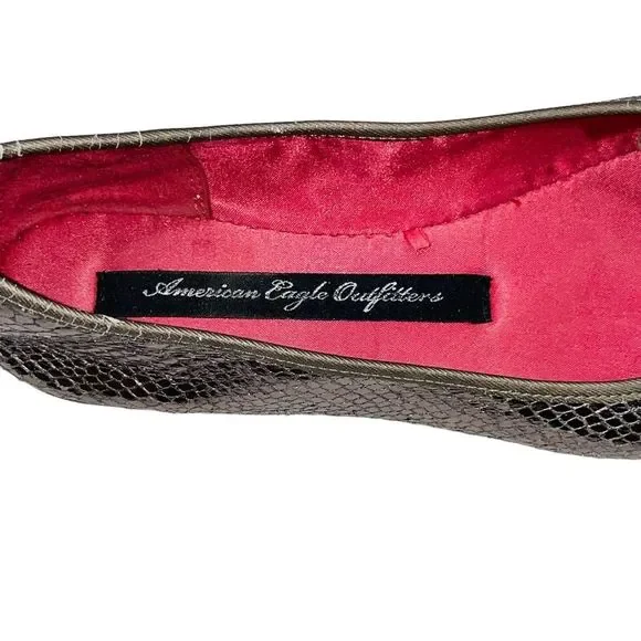 AE Silver Metallic Snakeskin Ballet Flats, Size 8 - Picture 10 of 11